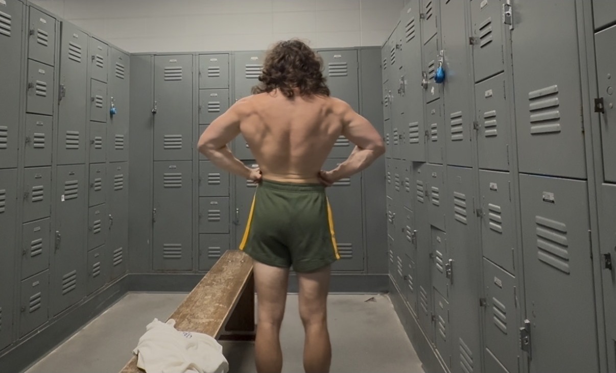 Peyton Byrd training in the gym locker room